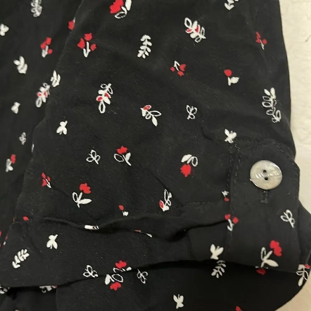 J.Jill Black Floral Design Wide Leg Boho Buttons Pockets Jumpsuit Contemporary - Picture 12 of 17